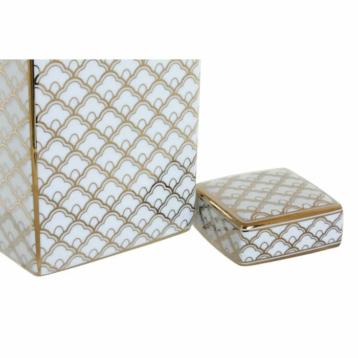 Vase DKD Home Decor 14,5 x 14,5 x 30 cm Porcelain Golden White - Декорация и Осветление<<<Дом Градина<<<BigBuy&&&Украса