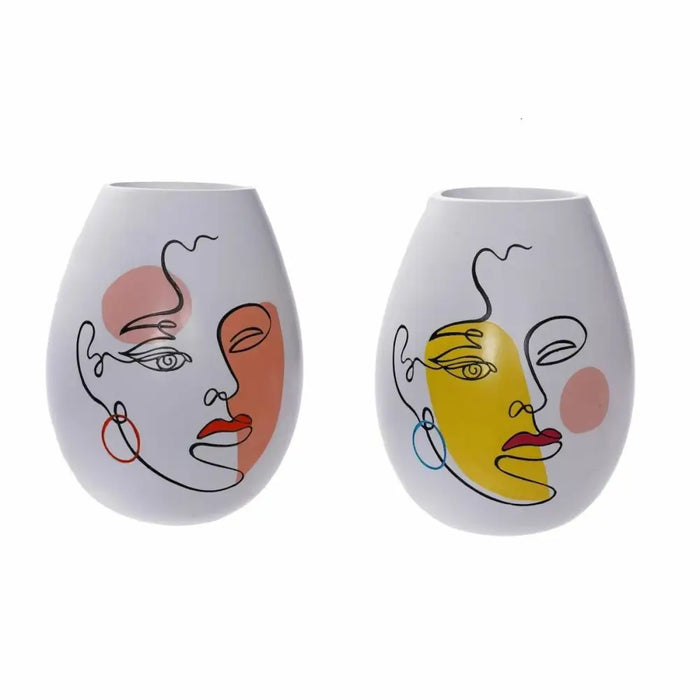 Vase DKD Home Decor 22,5 x 22,5 x 29 cm Face White Resin Multicolour (2 Units) - Декорация и Осветление<<<Дом