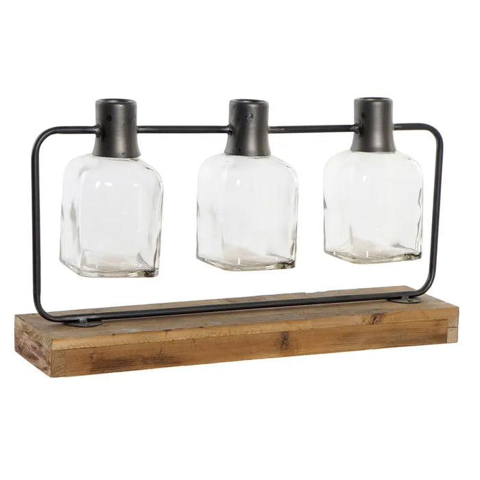 Vase DKD Home Decor Black Natural Metal Crystal Paolownia wood 49 x 11 x 27 cm (3 Pieces) - Декорация и