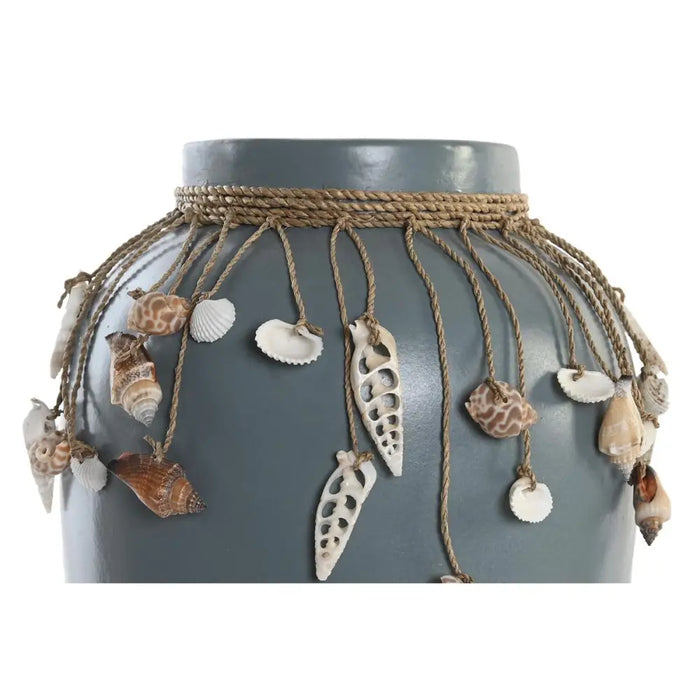 Vase DKD Home Decor Blue White Bamboo Shells 20 x 20 x 26 cm (2 Units) - Декорация и Осветление<<<Дом