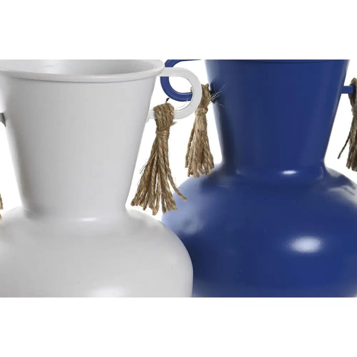 Vase DKD Home Decor Metal White Navy Blue (12 x 12 x 16 cm) (2 Units) - Декорация и Осветление<<<Дом