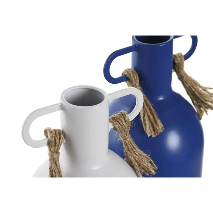 Vase DKD Home Decor Metal White Navy Blue (9 x 9 x 19 cm) (2 Units) - Декорация и Осветление<<<Дом
