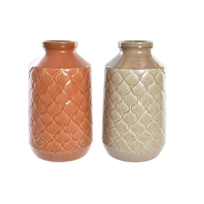 Vase DKD Home Decor Porcelain Orange Green (20 x 20 x 35 cm) (2 Units) - Декорация и Осветление<<<Дом