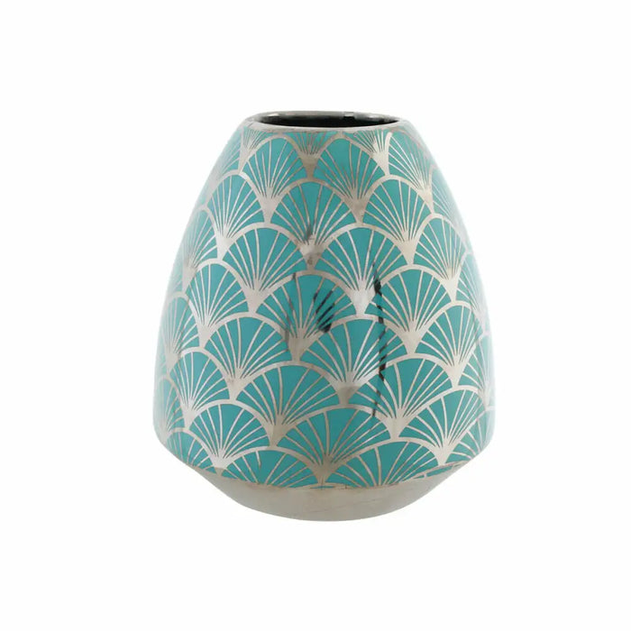 Vase DKD Home Decor Porcelain Turquoise Oriental Chromed 16 x 16 x 18 cm - Декорация и Осветление<<<Дом