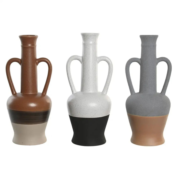 Vase DKD Home Decor White Grey Terracotta Porcelain 12,7 x 12,5 x 30 cm (3 Units) - Декорация и Осветление<<<Дом