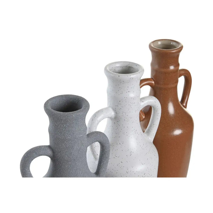 Vase DKD Home Decor White Grey Terracotta Porcelain 9,6 x 9 x 28,6 cm 9,6 x 9 x 29 cm (3 Units) - Декорация и