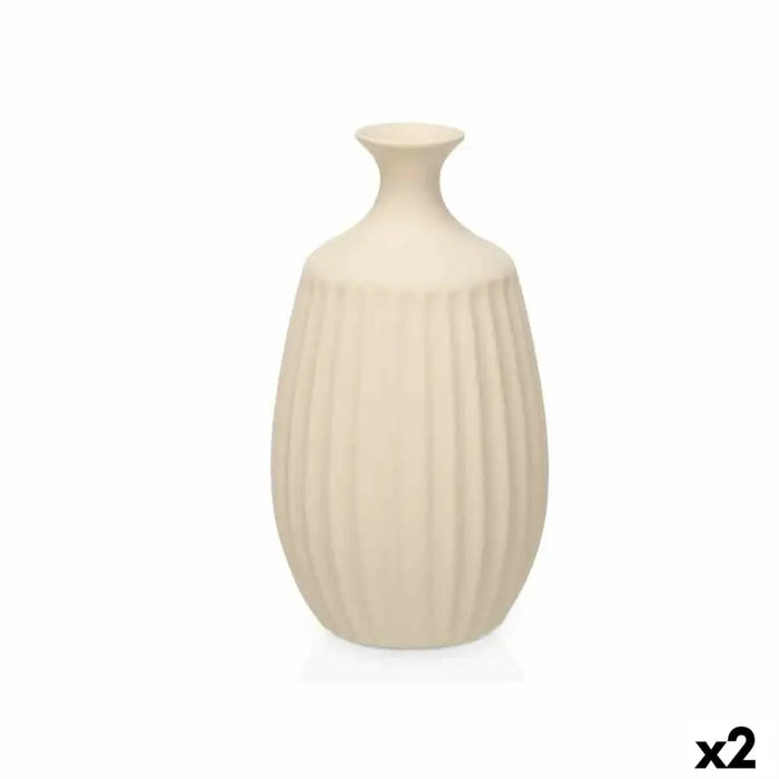 Vase Gift Decor Beige Ceramic Stripes 21 x 39 x 21 cm (2 Units) - Декорация и Осветление<<<Дом