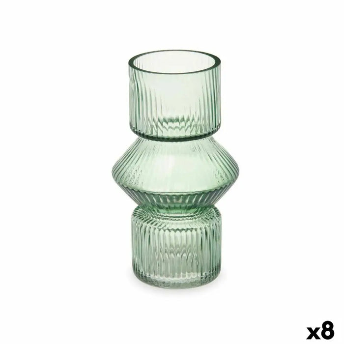 Vase Gift Decor Green Crystal Stripes 9,5 x 16,5 x 9,5 cm 10,5 x 17,5 x 10,5 cm (8 Units) - Декорация и