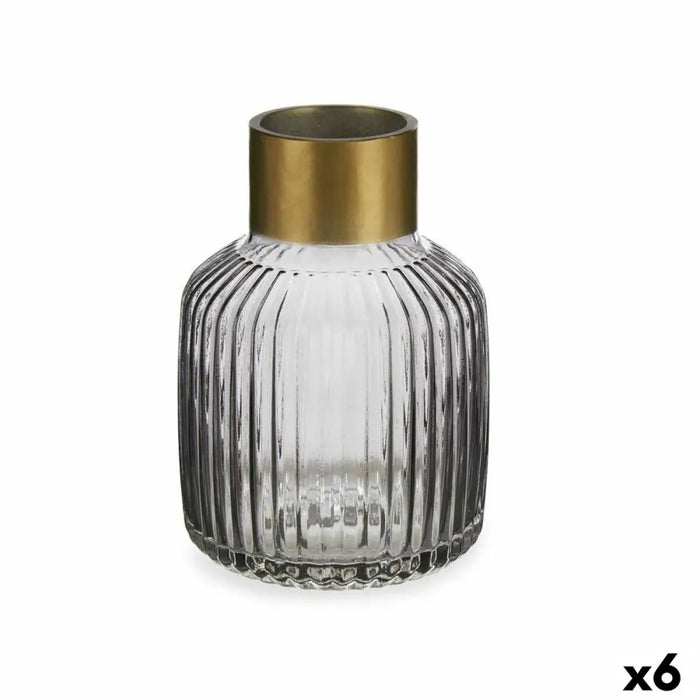 Vase Gift Decor Grey Golden Glass Stripes 14,5 x 22 x 14,5 cm (6 Units) - Декорация и Осветление<<<Дом