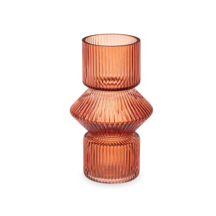 Vase Gift Decor Orange Tile Crystal Stripes 9,5 x 16,5 x 9,5 cm 10,5 x 17,5 x 10,5 cm (8 Units) - Декорация и