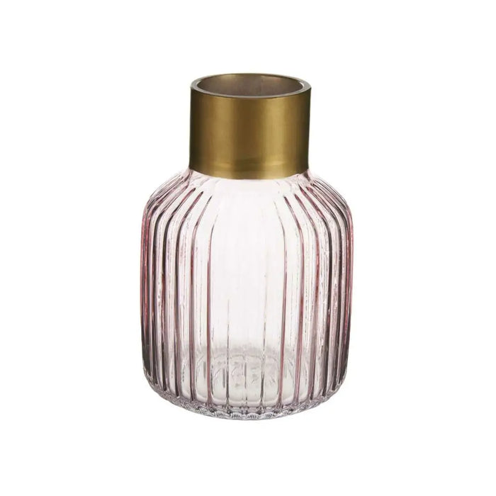 Vase Gift Decor Pink Golden Glass Stripes 12 x 18 x 12 cm (6 Units) - Декорация и Осветление<<<Дом