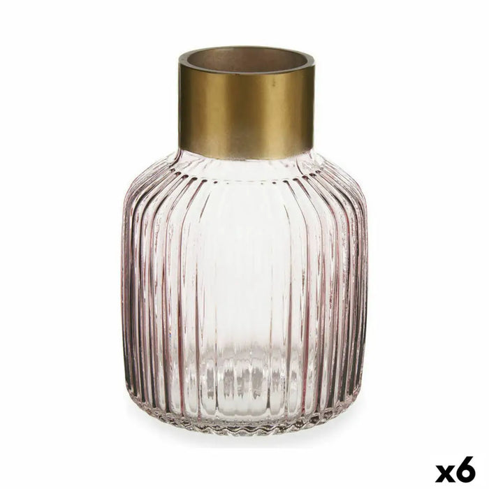 Vase Gift Decor Pink Golden Glass Stripes 14,5 x 22 x 14,5 cm (6 Units) - Декорация и Осветление<<<Дом