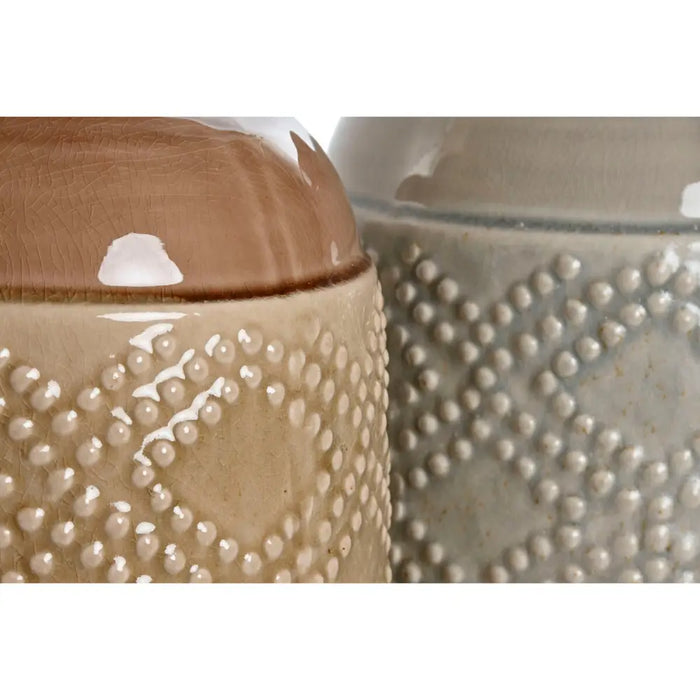 Vase Home ESPRIT Brown Grey Ceramic Oriental Rhombus 19 x 19 x 27 cm (2 Units) - Декорация и Осветление<<<Дом