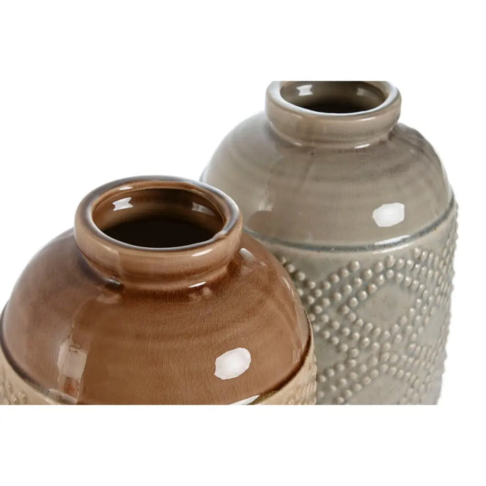 Vase Home ESPRIT Brown Grey Ceramic Oriental Rhombus 19 x 19 x 27 cm (2 Units) - Декорация и Осветление<<<Дом