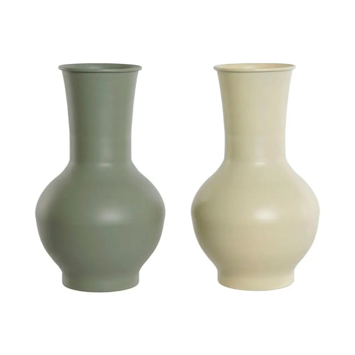 Vase Home ESPRIT Green Cream Metal 20 x 20 x 34,5 cm (2 Units) - Декорация и Осветление<<<Дом Градина<<<BigBuy&&&Украса