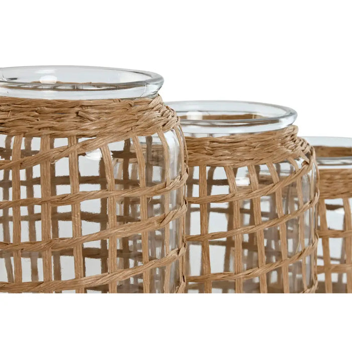 Vase Home ESPRIT Natural Crystal 16,5 x 16,5 x 27 cm (3 Pieces) - Декорация и Осветление<<<Дом