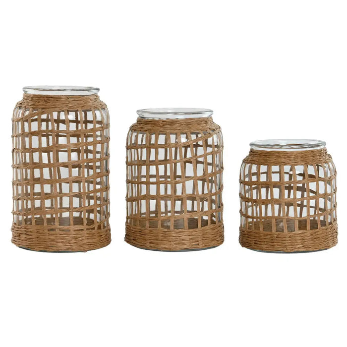 Vase Home ESPRIT Natural Crystal 16,5 x 16,5 x 27 cm (3 Pieces) - Декорация и Осветление<<<Дом