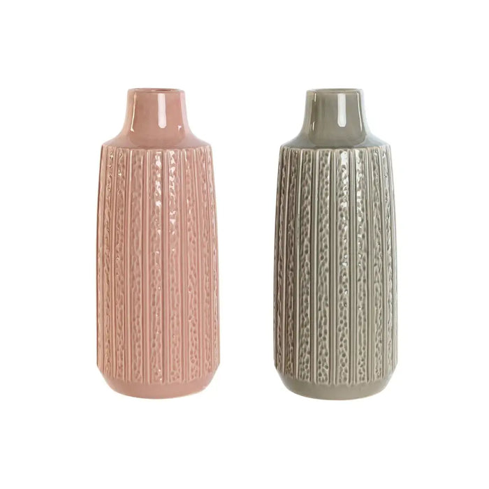 Vase Home ESPRIT Pink Light grey Porcelain 16 x 16 x 38 cm (2 Units) - Украса за средата на масата и вази<<<Декорация и