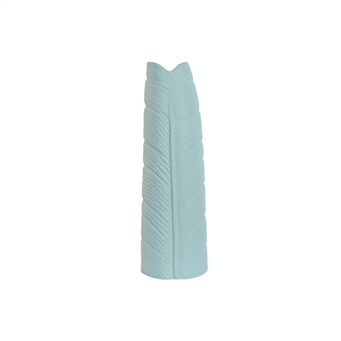 Vase Home ESPRIT Sky blue Stoneware Tropical Leaf of a plant 22 x 15 x 70 cm - Декорация и Осветление<<<Дом