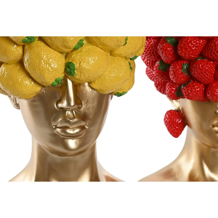 Vase Home ESPRIT Yellow Red Resin Golden Modern Fruit 28 x 17 x 35 cm (2 Units) - Декорация и Осветление<<<Дом