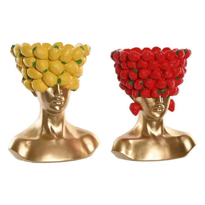 Vase Home ESPRIT Yellow Red Resin Golden Modern Fruit 28 x 17 x 35 cm (2 Units) - Декорация и Осветление<<<Дом