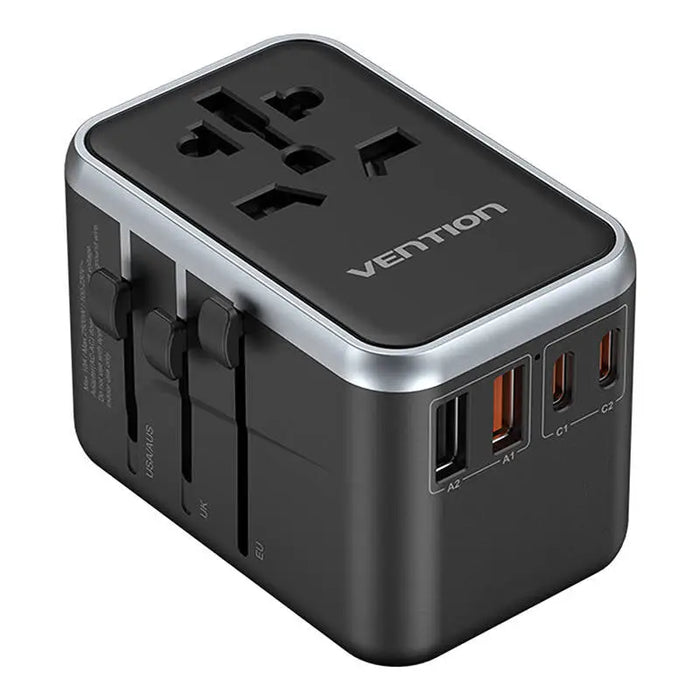Vention FJFB0 GaN 2xUSB-C 2xUSB-A Universal Travel Adapter 65W (black) - mains chargers<<<Chargers<<<GSM