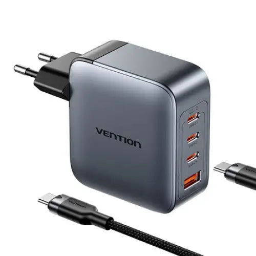 Vention power charger 3x USB-C 1x USB-A (100W/100W/30W/30W) (grey) with USB-C to USB-C cable (1m) (black) - mains