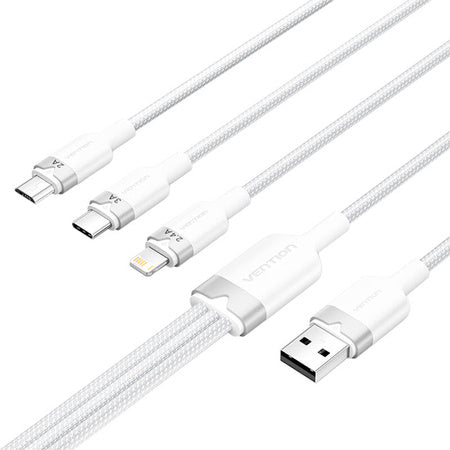 USB 2.0 A to 3in1 3A cable Vention CTPWG 1.5M (white)