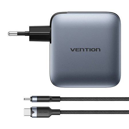 Vention power charger 3x USB-C, 1x USB-A, (100W/100W/30W/30W) (grey) with USB-C to USB-C cable (1m) (black)