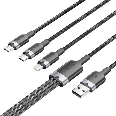 USB 2.0 A male to 3-in-1 USB-C, Lightning and Micro-B male cable Vention 3A CTPBG 1.5m