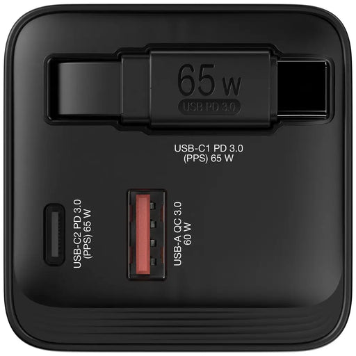 Verbatim Mini GaN Charger 65W 2 Port retractable cable display US plugs with EU and UK adaptors - Аксесоари<<<VERBATIM
