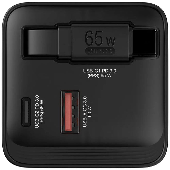 Verbatim Mini GaN Charger 65W 2 Port retractable cable display US plugs with EU and UK adaptors - Аксесоари<<<VERBATIM
