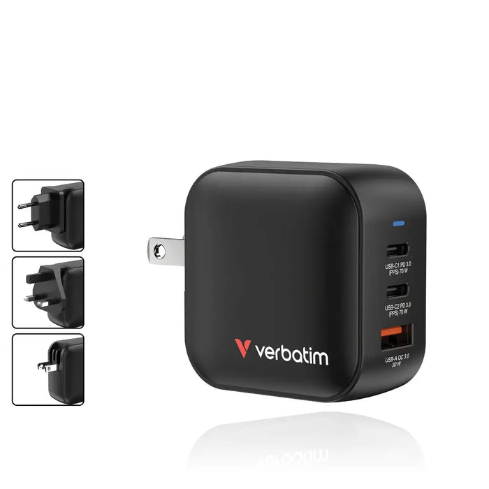 Verbatim Mini GaN Charger 70W 3 Port US plug with EU and UK adaptors - Аксесоари<<<VERBATIM памети и