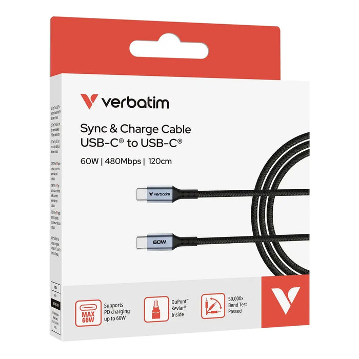 Verbatim Sync & Charge USB-C to USB-C 60W 120 cm - Аксесоари<<<VERBATIM памети и аксесоари<<<VERBATIM<<<PolyComp