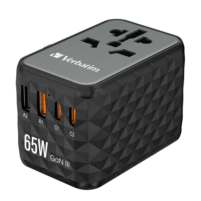 Verbatim UTA-05 GaN III Universal Travel Adapter with 2 x USB-C PD 65W & QC 4+ / 2 x USB-A - Аксесоари<<<VERBATIM