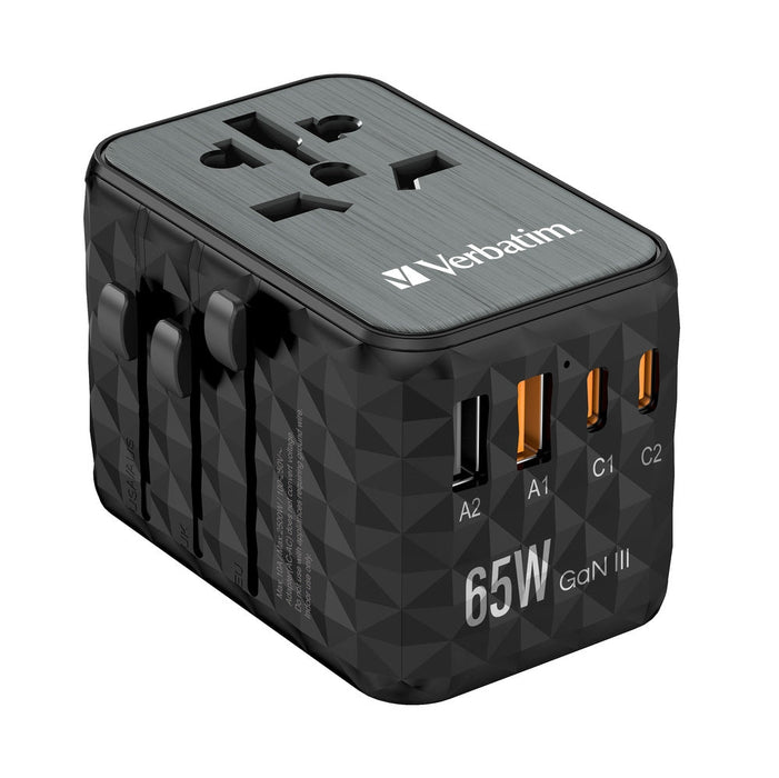 Verbatim UTA-05 GaN III Universal Travel Adapter with 2 x USB-C PD 65W & QC 4+ / 2 x USB-A - Аксесоари<<<VERBATIM