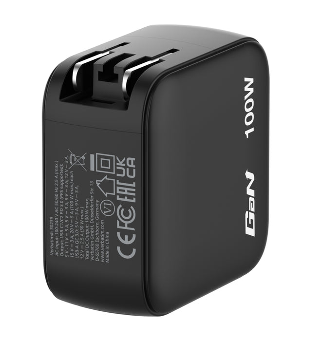 Verbatim Mini GaN Charger 100W with Display + 100W USB-C to USB-C Cable (Charger and Data transfer) Grey