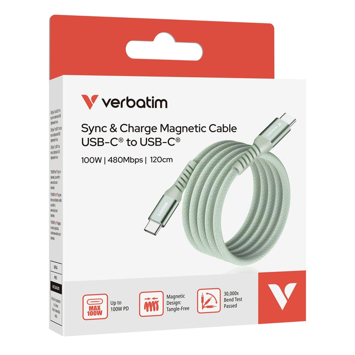 Verbatim Sync & Charge USB-C to USB-C 100W Magnetic 120 cm - Green