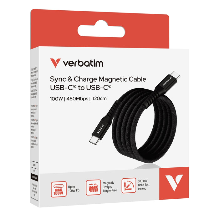 Verbatim Sync & Charge USB-C to USB-C 100W Magnetic 120 cm - Black
