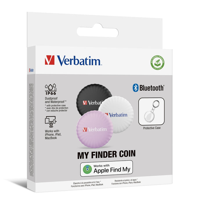 Verbatim MYFC-03BWP My Finder Coin Bluetooth Item Finder 3 pack Black/White/Purple