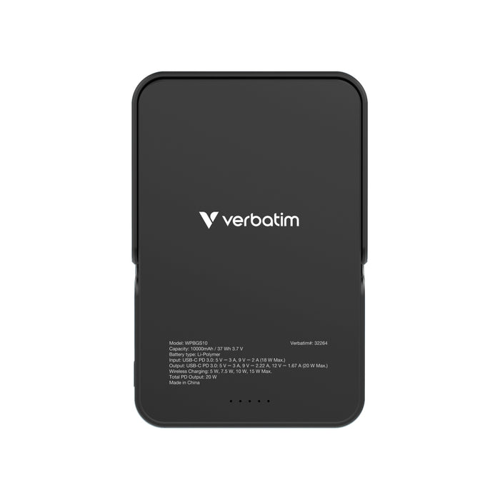 Verbatim Charge 'n' Go Power Bank with Stand Magnetic Wireless 10000mAh Black