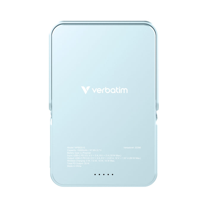 Verbatim Charge 'n' Go Power Bank with Stand Magnetic Wireless 10000mAh Blue