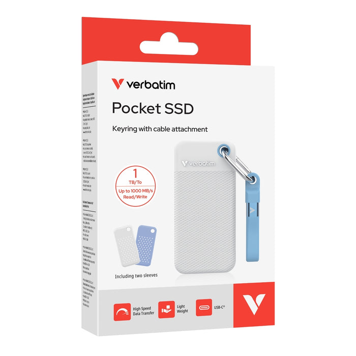 Verbatim Pocket SSD USB 3.2 Gen 2 1TB White/Light Blue incl. two rubber sleeves
