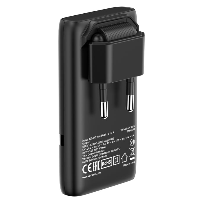 Verbatim Fold 'n' Go GaN Charger 65W EU plug Black