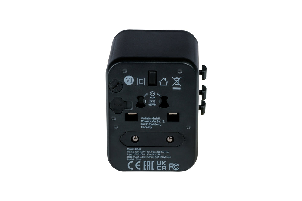 Verbatim UTA-01 Universal Travel Adapter with 2 x USB-A ports
