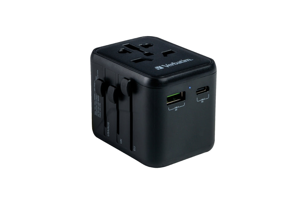 Verbatim UTA-02 Universal Travel Adapter with 1 x USB-C PD 20W / 1 x USB-A QC 3.0