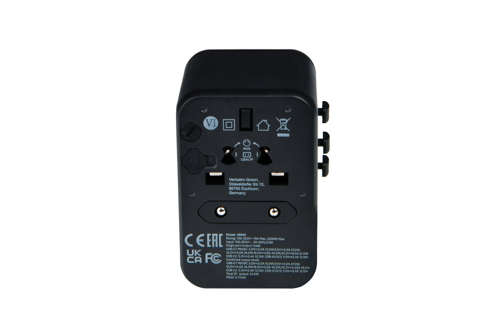 Verbatim UTA-04 Universal Travel Adapter with 1 x USB-C PD 61W & QC 3.0 / 1 x USB-C / 3 x USB-A