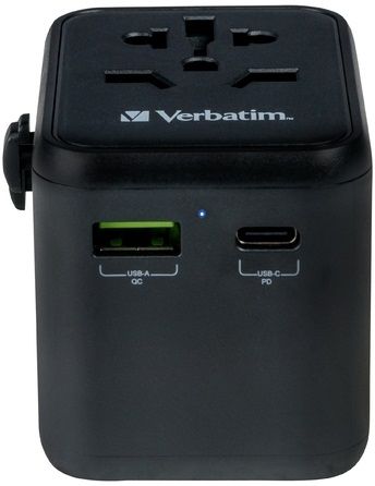 Verbatim UTA-02 Universal Travel Adapter with 1 x USB-C PD 20W / 1 x USB-A QC 3.0