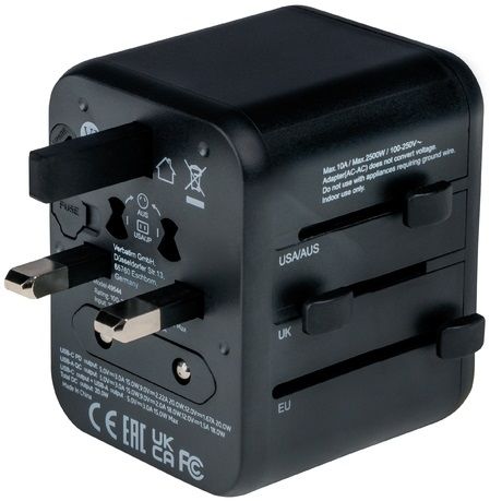 Verbatim UTA-02 Universal Travel Adapter with 1 x USB-C PD 20W / 1 x USB-A QC 3.0