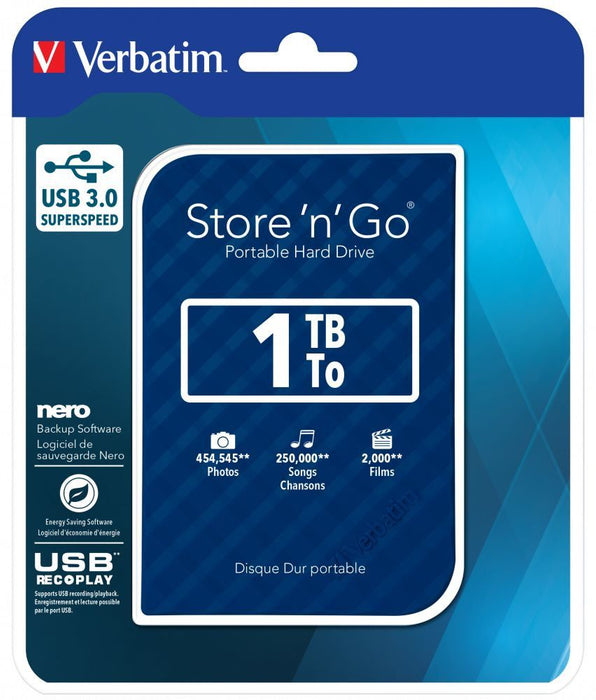 Verbatim STORE 'N' GO 2.5" (6.35CM) Gen 2 1TB USB 3.0 Blue